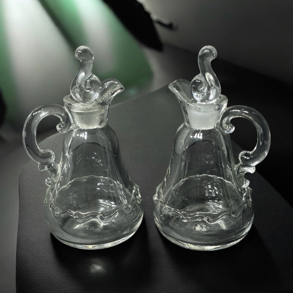 Clear Glass Oil and Vinegar Cruet Set - Pair